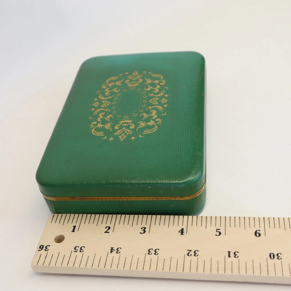 Farrington Vintage Jewelry Box Green Texol Gold Filigree Mid Century Trinket